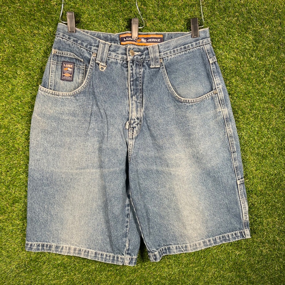 Vintage Lugz Jeanz Mens 34 Baggy Carpenter Denim Shorts Blue 90s Streetwear